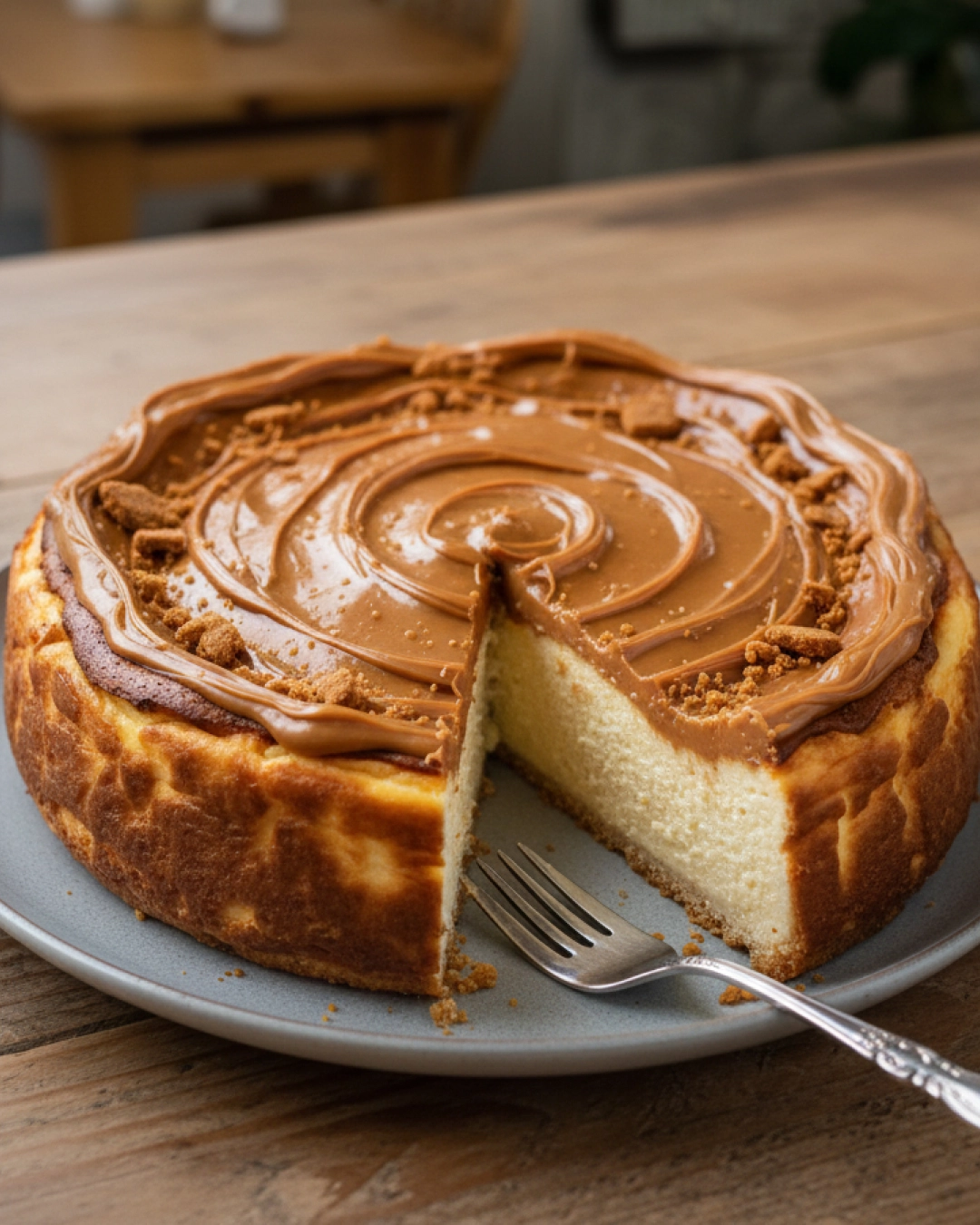 Creamy Biscoff cheesecake with caramelised biscuit flavour.