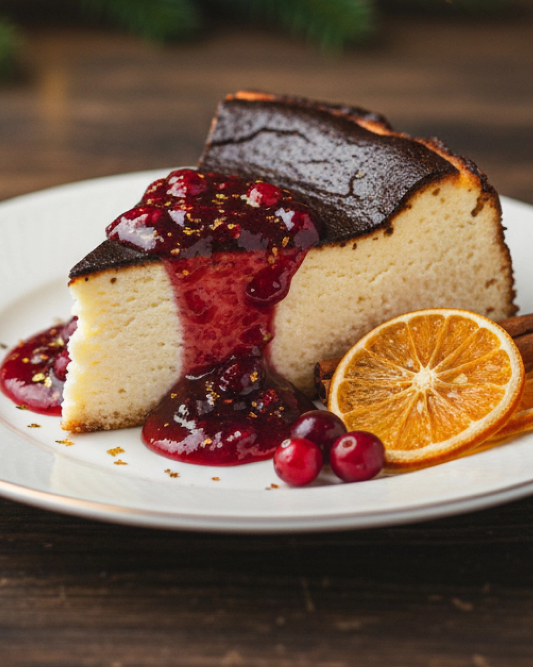 Seasonal special Basque cheesecake.